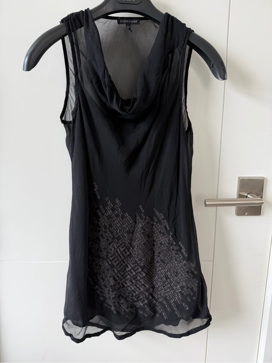 Eileen Fisher Tops - Eileen Fisher Black Sleeveless Cowl Neck Sheer Silk Top w Detachable Slip